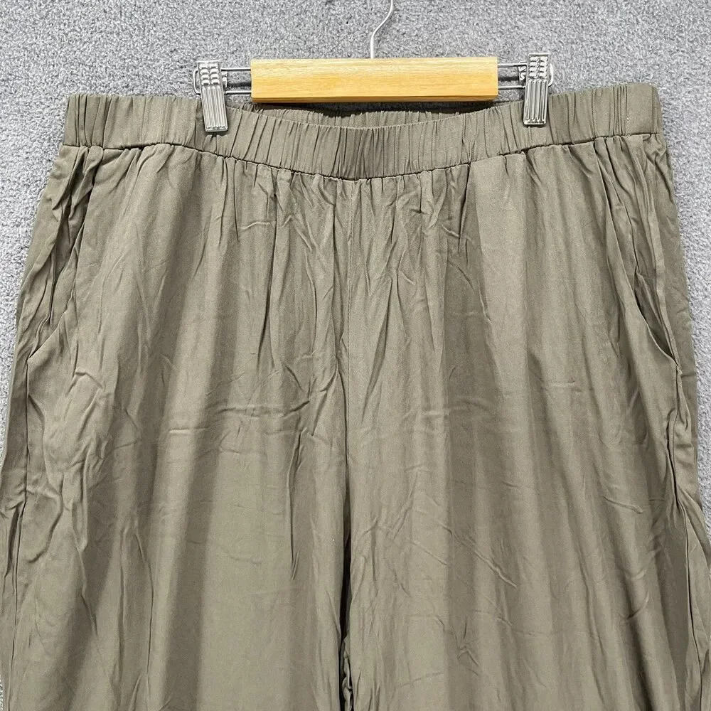 BLOOMCHIC Pants plus 2X 18 20 Green knotted split hem solid‎ pockets pull on